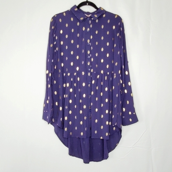 Solitaire Gold Dot Button Front Tunic Size XL Long Sleeve Hi-Low Hem Mini Dress - Picture 12 of 13